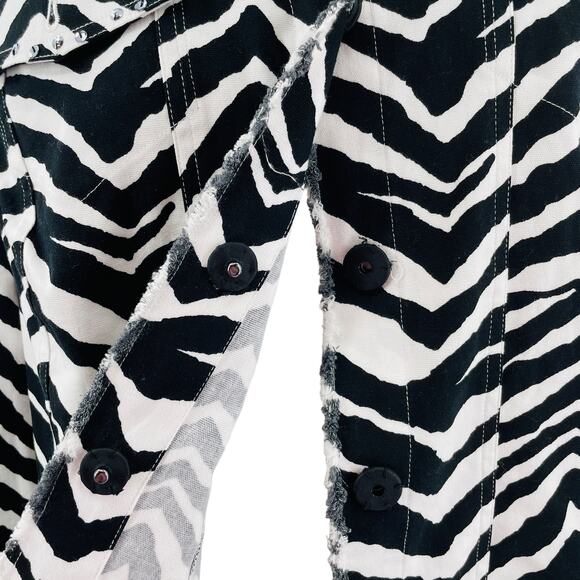 Laura Ashley Black & White Zebra Print Sequin Trim Raw Edge Jacket Women Sz 2X - Picture 7 of 11